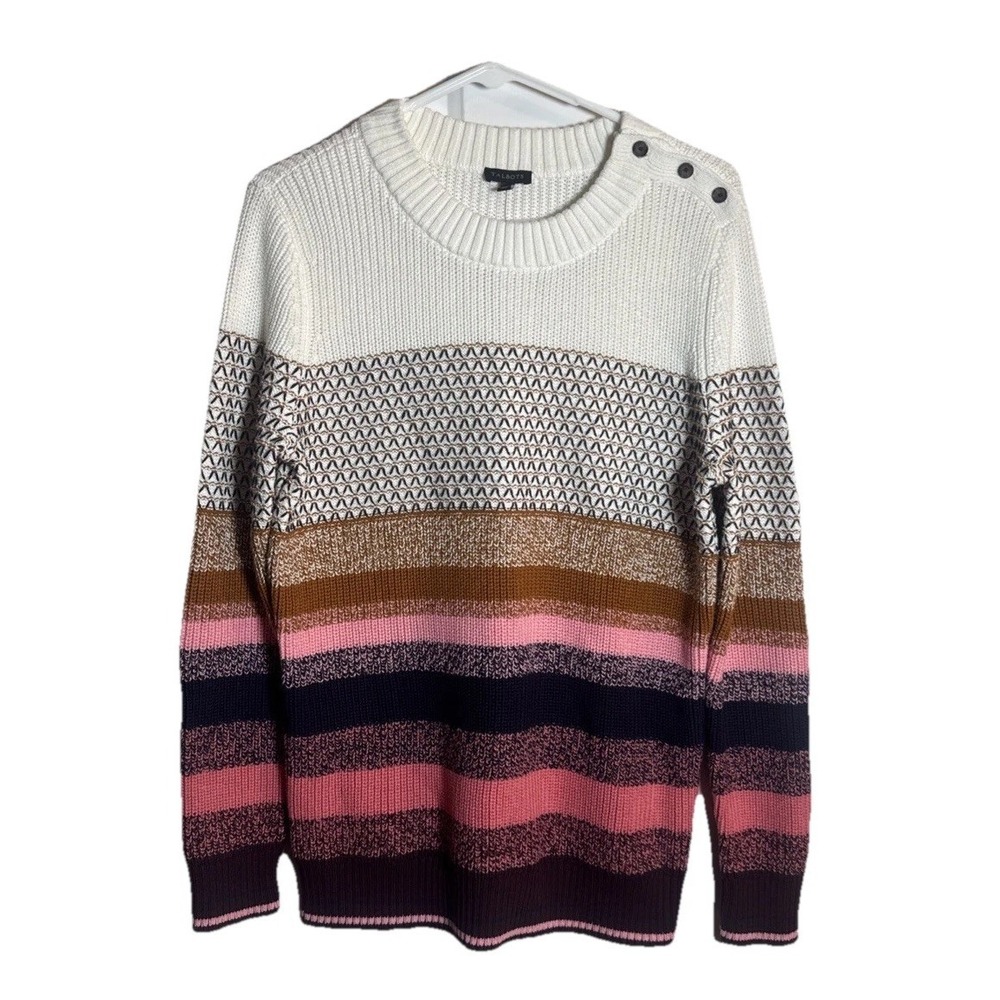 Talbots Women's Medium Multicolor Striped Thermolite‎ Knit Sweater Crew Neck